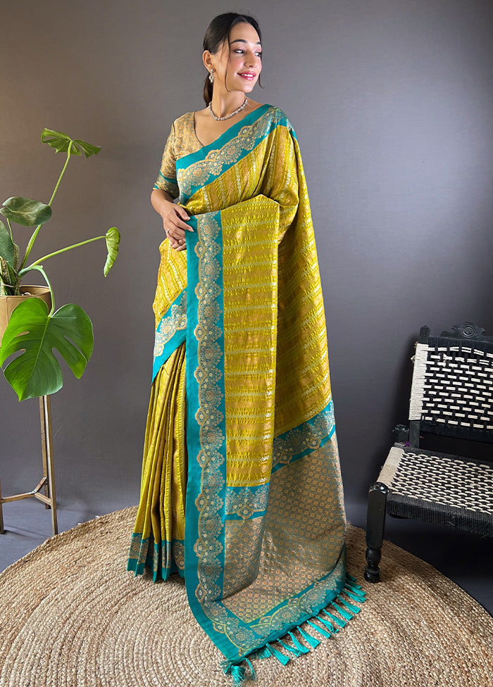 Mustard Dupion Silk Saree With Blouse Piece