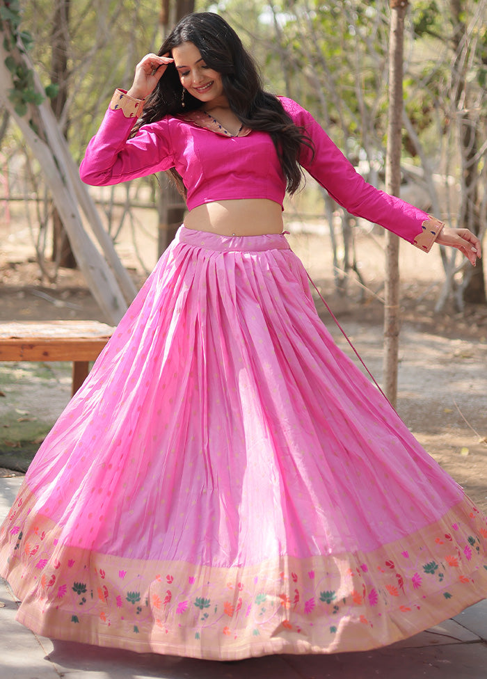 Pink Viscose Semi Stitched Lehenga Set