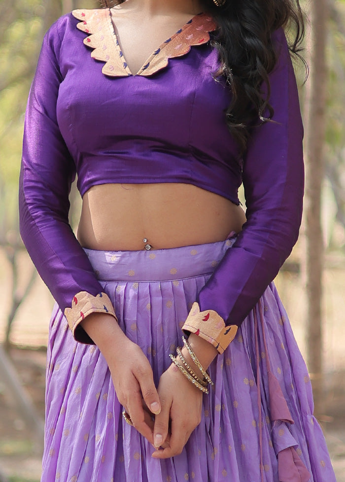 Purple Viscose Semi Stitched Lehenga Set