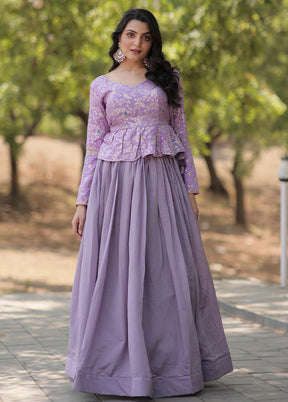 Lavender Silk Semi Stitched Lehenga Set