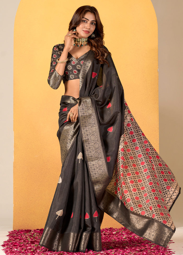 Grey Dupion Silk Saree With Blouse Piece