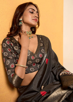 Grey Dupion Silk Saree With Blouse Piece