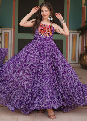 Purple Readymade Georgette Long Indian Dress