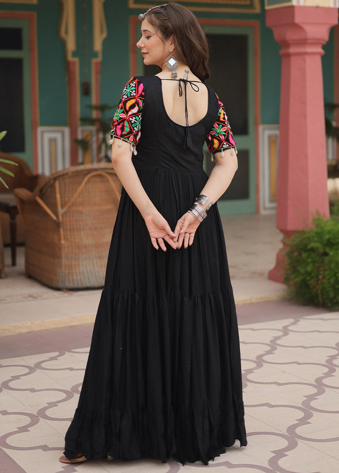 Black Readymade Rayon Long Indian Dress