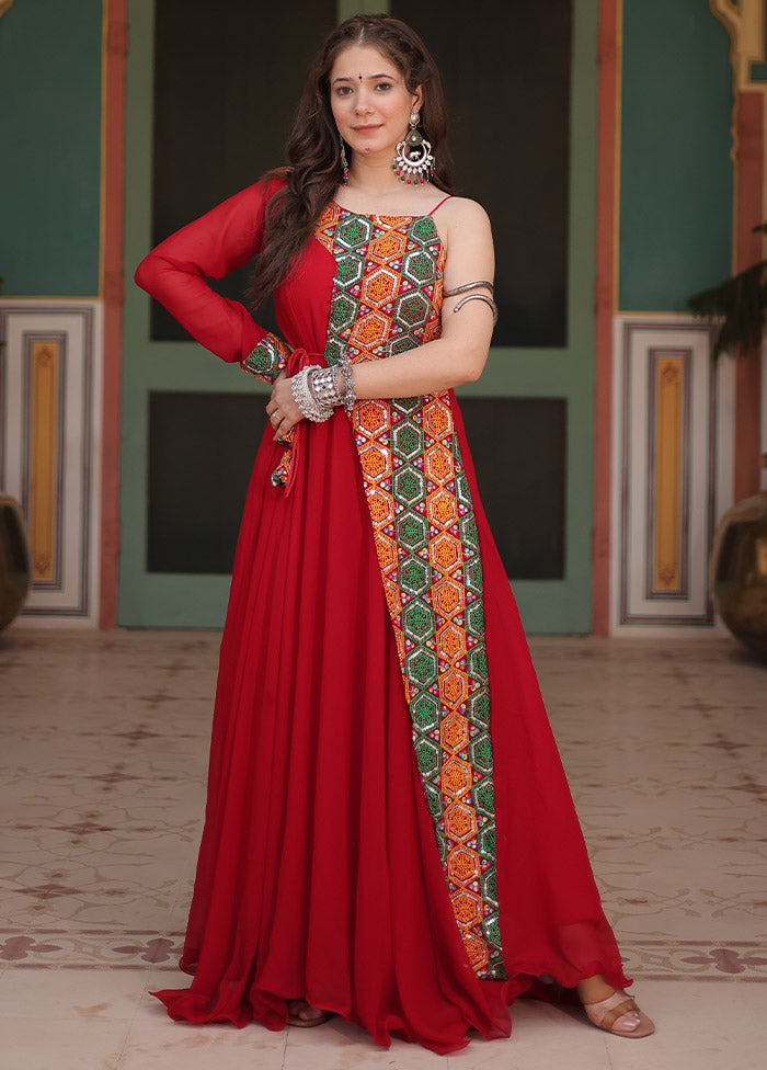 Red Readymade Georgette Long Indian Dress