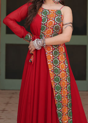 Red Readymade Georgette Long Indian Dress