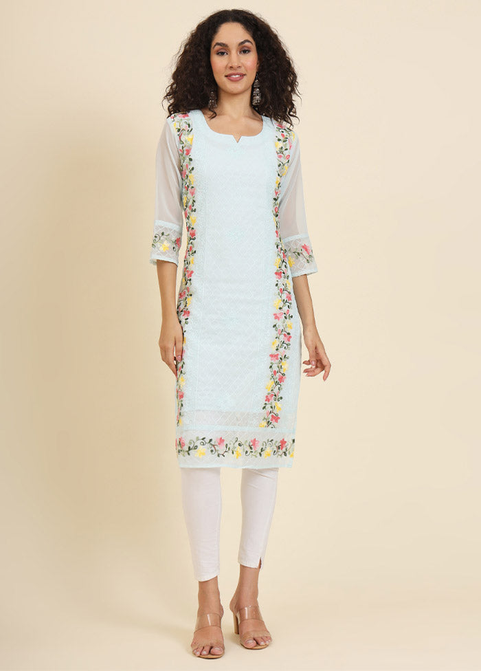 Sky Blue Readymade Georgette Kurti