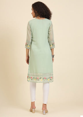 Pista Green Readymade Georgette Kurti