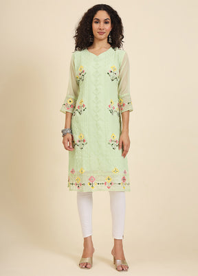 Pista Green Readymade Georgette Kurti