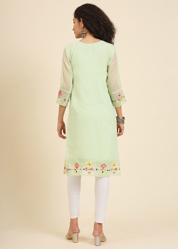 Pista Green Readymade Georgette Kurti