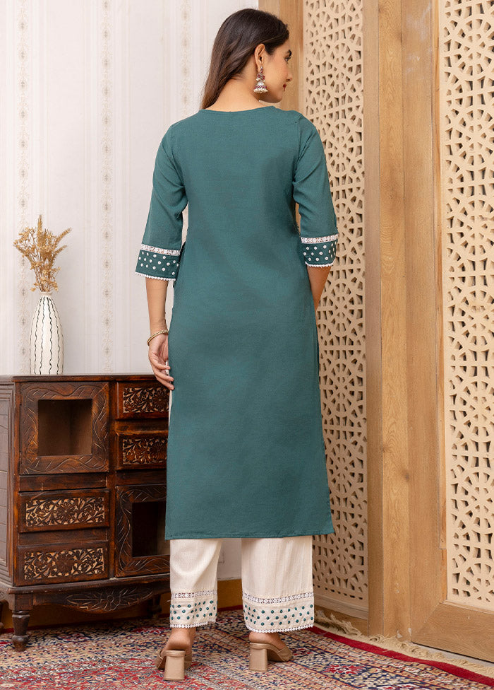 2 Pc Teal Readymade Cotton Kurti Set