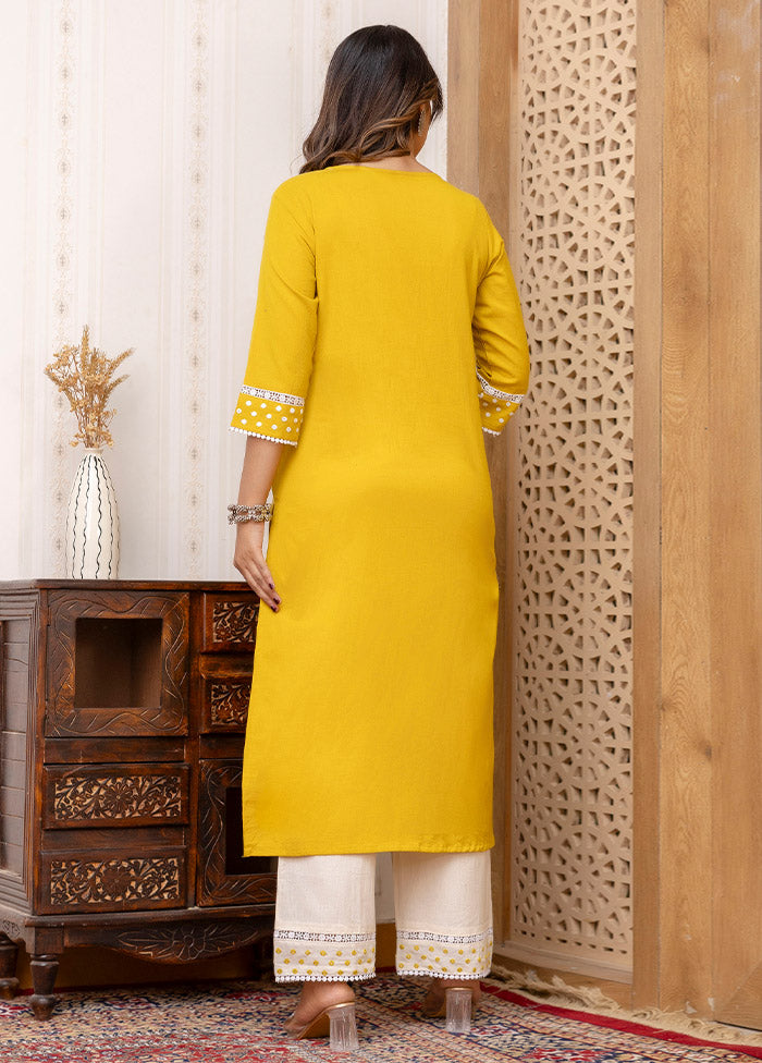 2 Pc Yellow Readymade Cotton Kurti Set