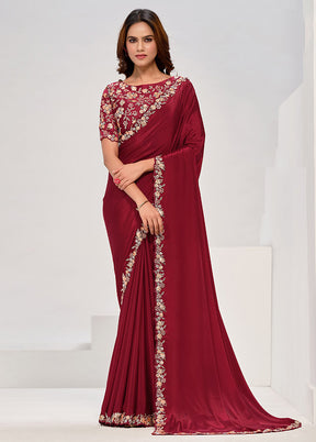 Maroon Georgette Saree With Blouse Piece