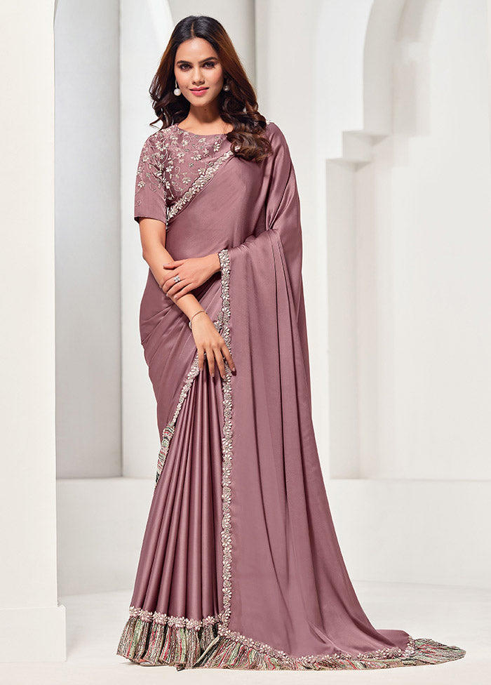 Mauve Crepe Silk Saree With Blouse Piece