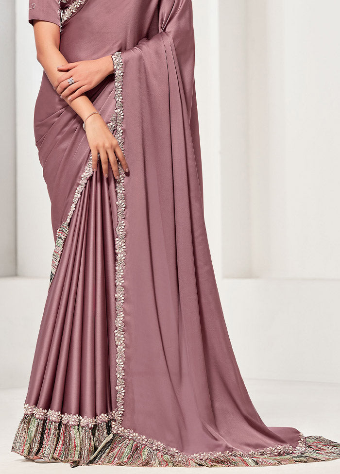 Mauve Crepe Silk Saree With Blouse Piece