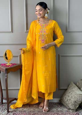 3 Pc Yellow Readymade Viscose Suit Set