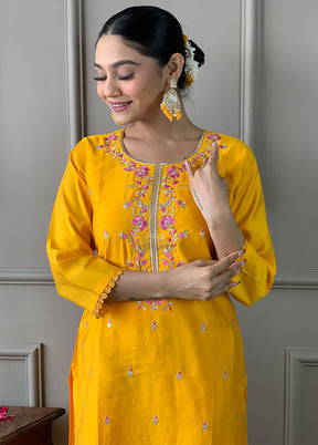 3 Pc Yellow Readymade Viscose Suit Set