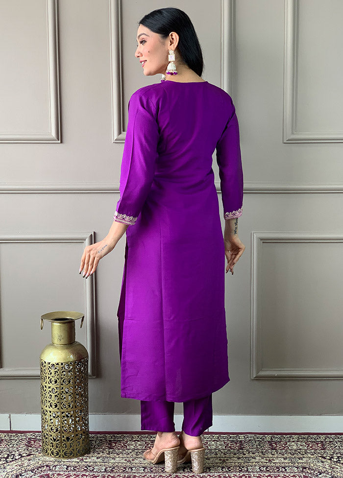 3 Pc Purple Readymade Viscose Suit Set