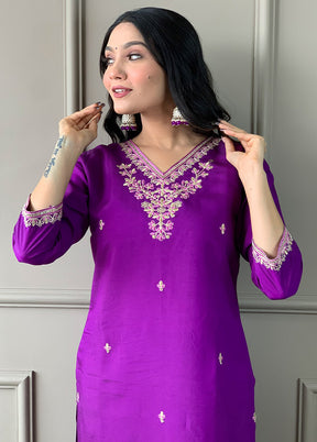 3 Pc Purple Readymade Viscose Suit Set