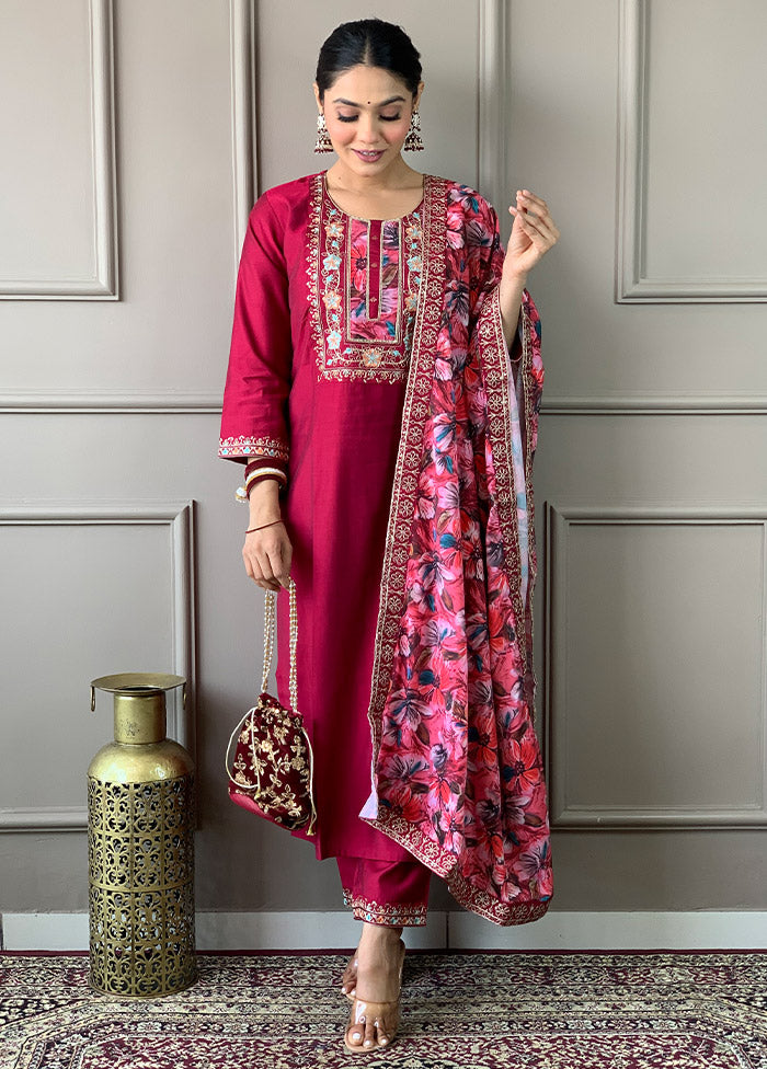 3 Pc Pink Readymade Viscose Suit Set