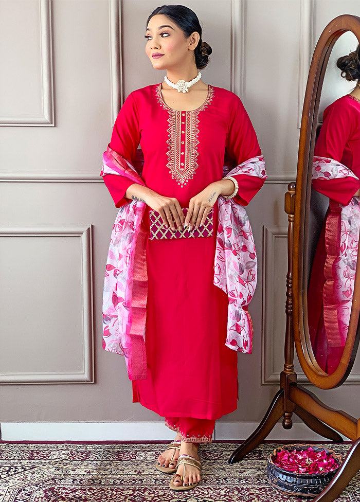 3 Pc Pink Readymade Viscose Suit Set