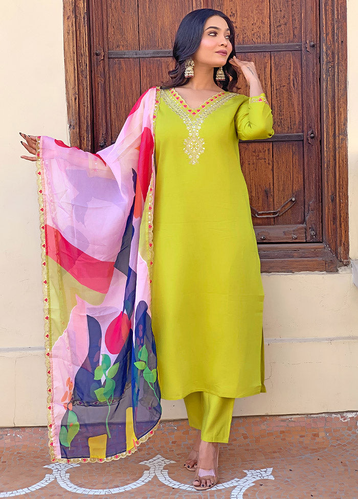 3 Pc Lemon Readymade Viscose Suit Set