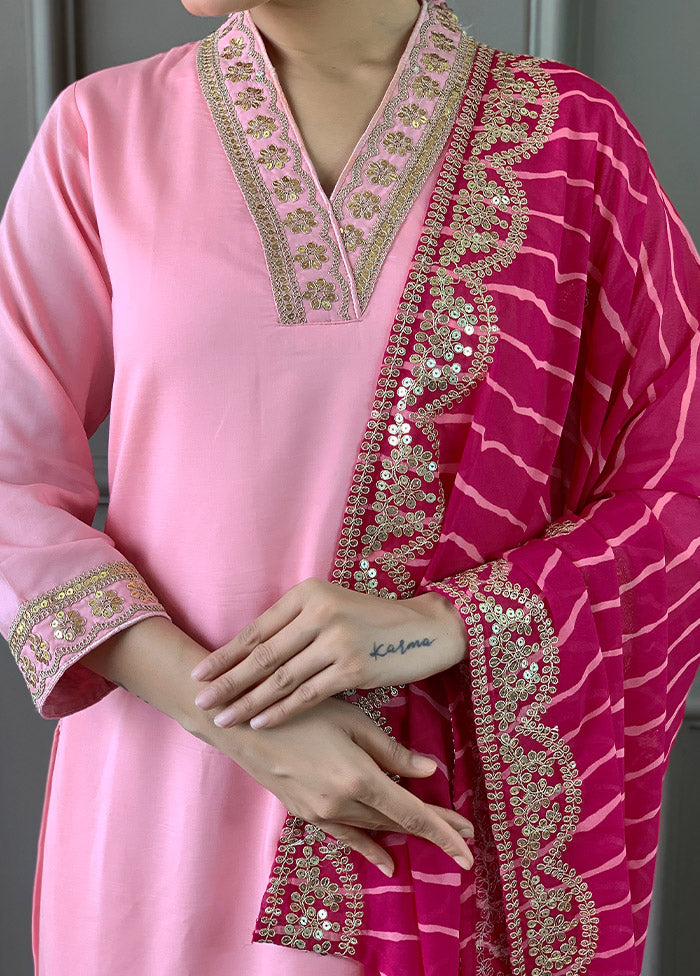 3 Pc Pink Readymade Viscose Suit Set