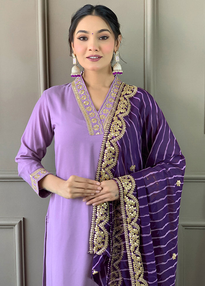 3 Pc Purple Readymade Viscose Suit Set