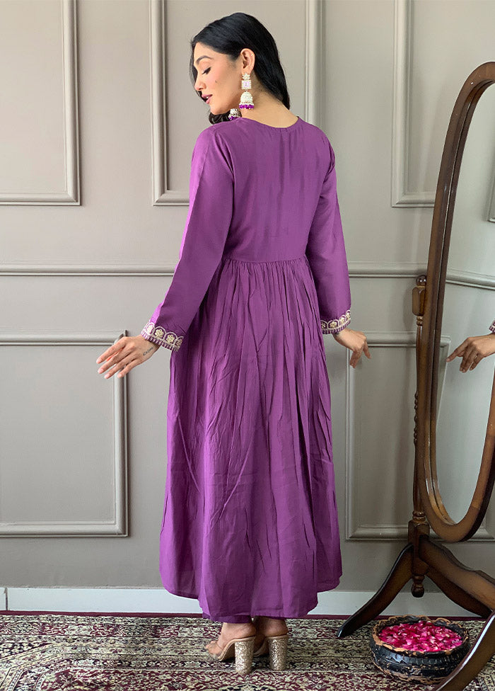 3 Pc Purple Readymade Viscose Suit Set