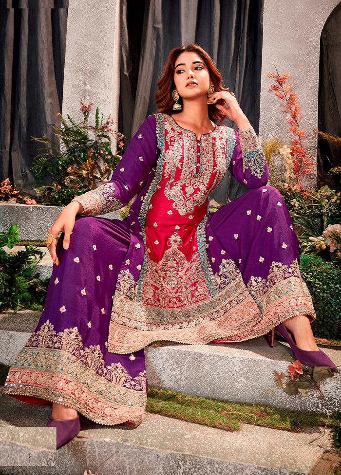 3 Pc Pink Semi Stitched Silk Dupatta Suit Set