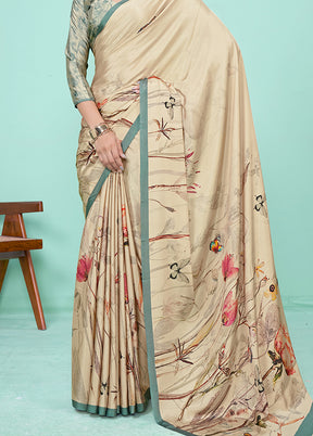 Cream Crepe Silk Saree With Blouse Piece