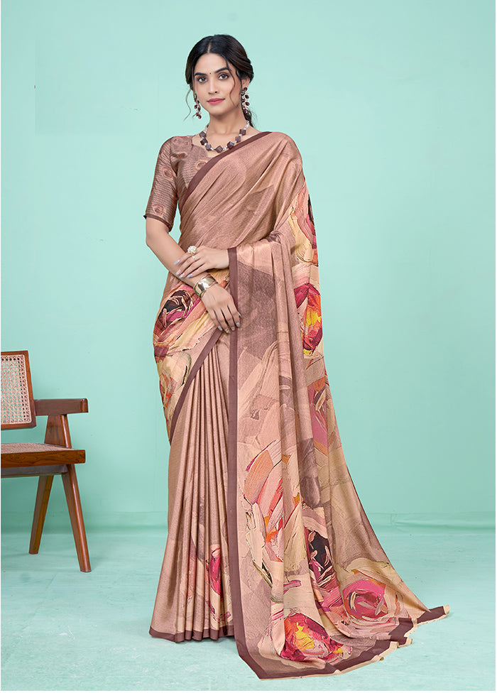 Brown Crepe Silk Saree With Blouse Piece