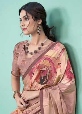 Brown Crepe Silk Saree With Blouse Piece