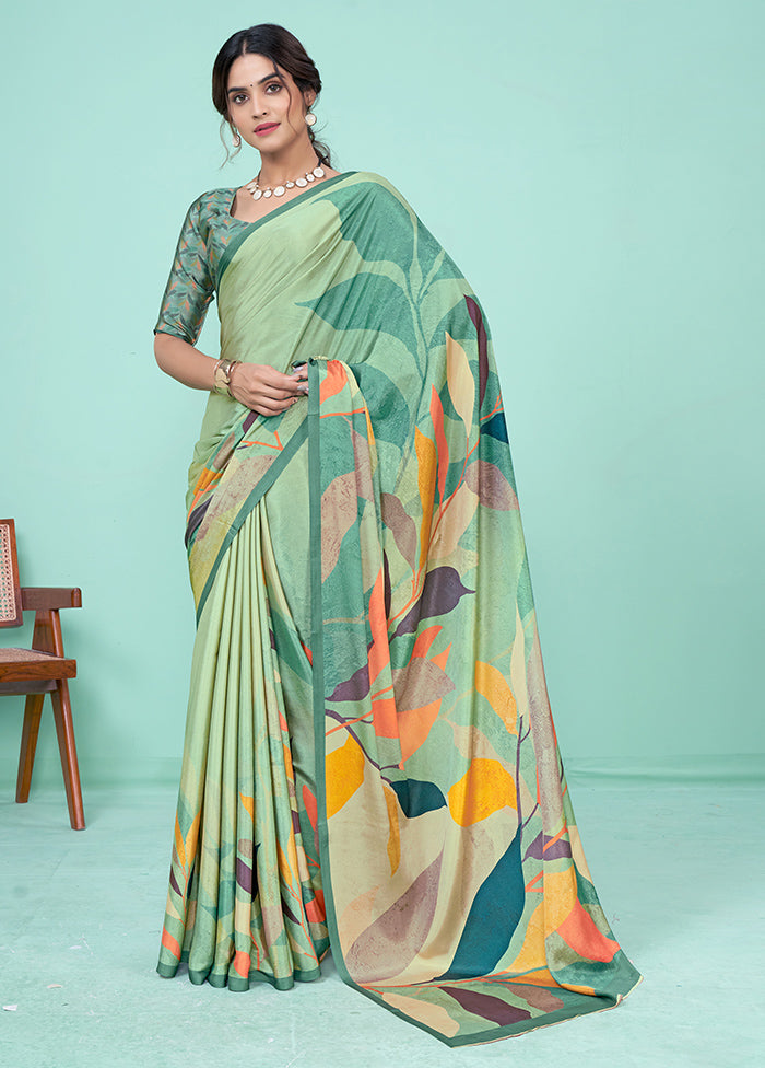 Green Crepe Silk Saree With Blouse Piece