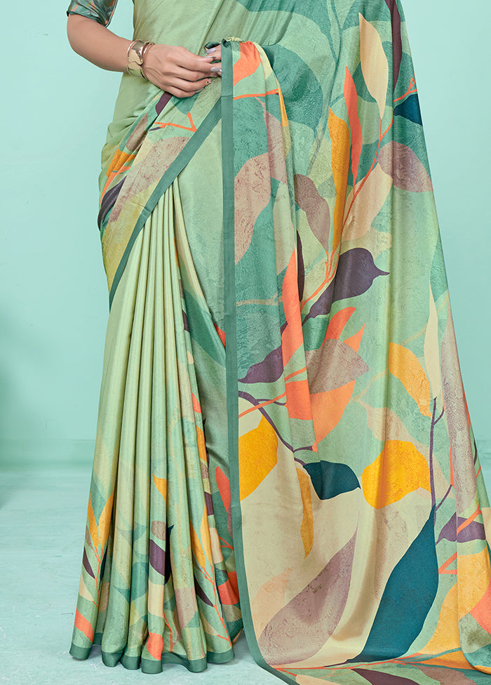 Green Crepe Silk Saree With Blouse Piece