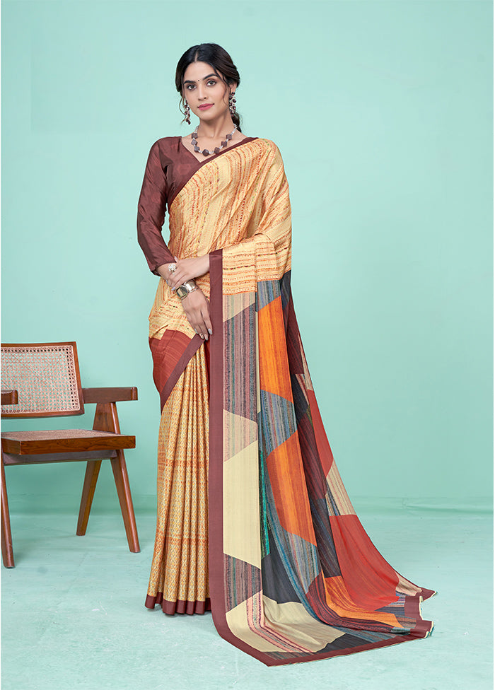 Yellow Crepe Silk Saree With Blouse Piece