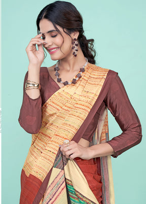 Yellow Crepe Silk Saree With Blouse Piece