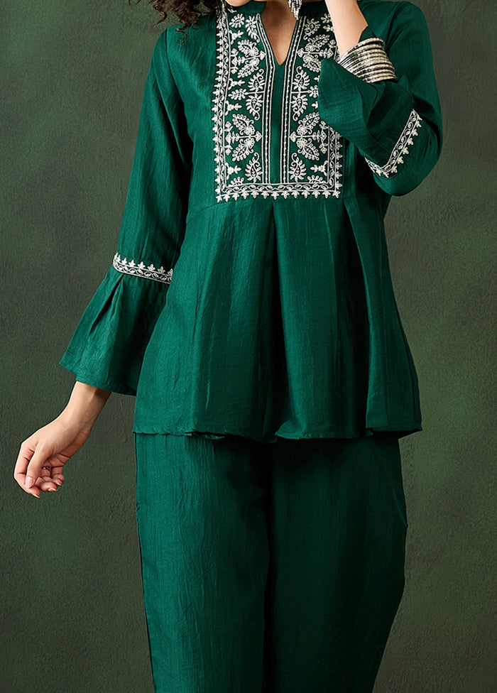 2 Pc Green Readymade Silk Coord Set