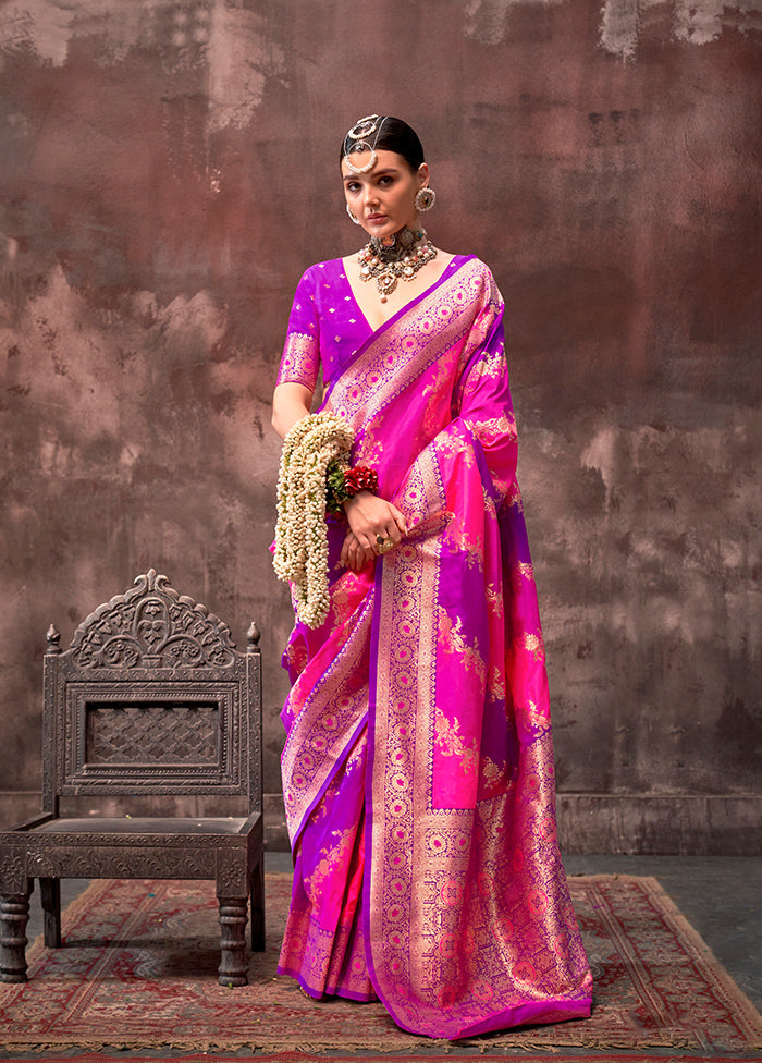 Pink Dupion Silk Saree With Blouse Piece