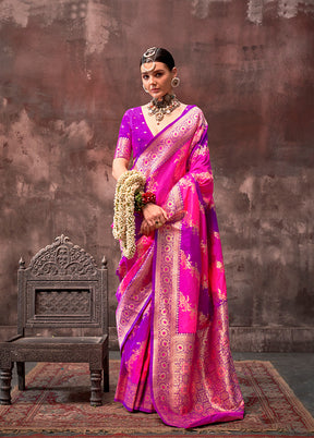 Pink Dupion Silk Saree With Blouse Piece