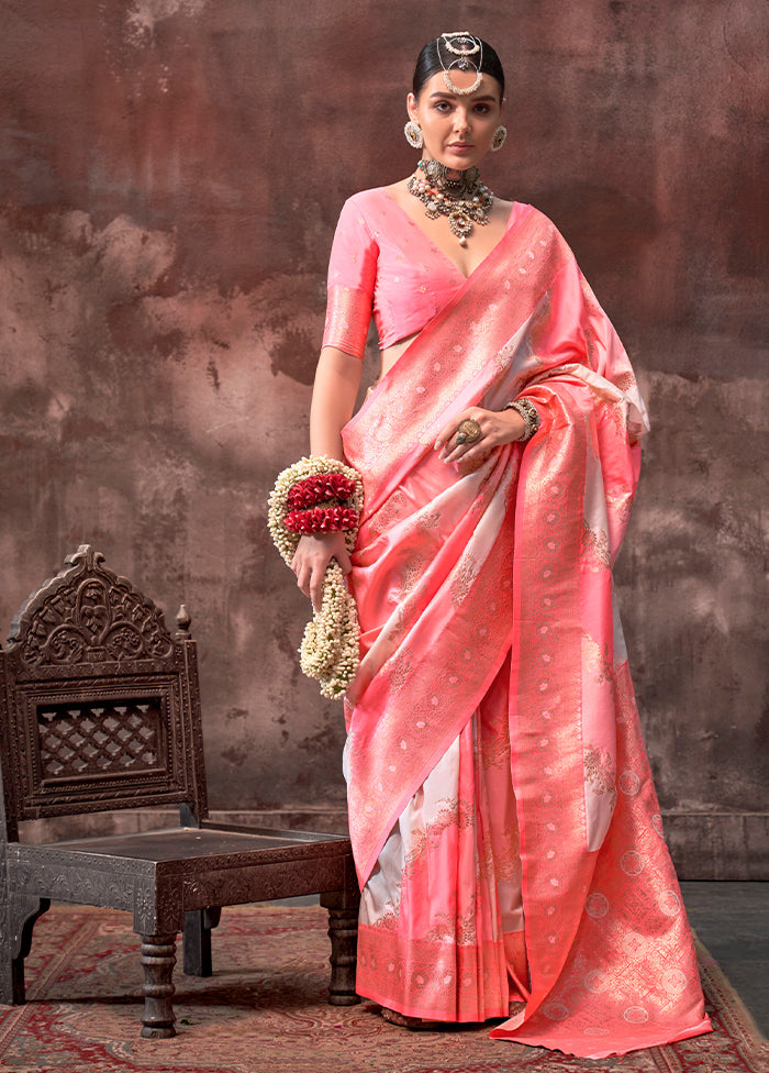 Peach Dupion Silk Saree With Blouse Piece