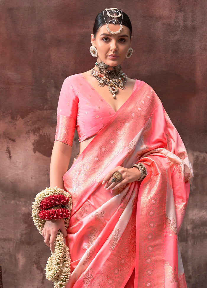 Peach Dupion Silk Saree With Blouse Piece