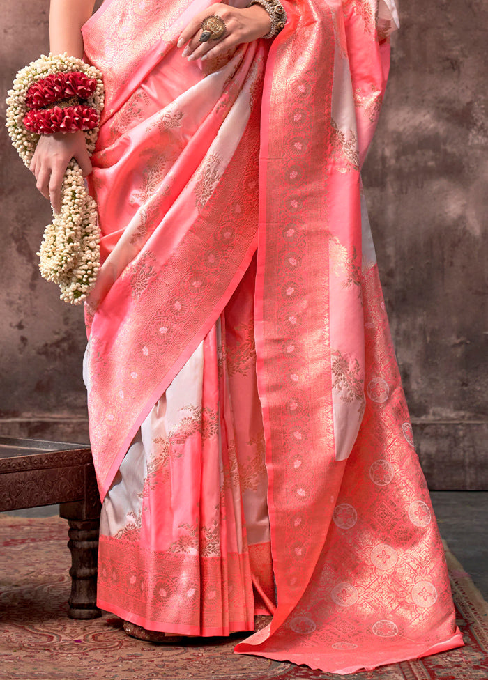 Peach Dupion Silk Saree With Blouse Piece