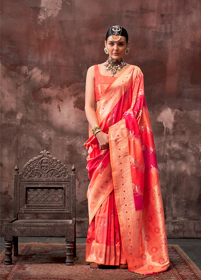 Red Dupion Silk Saree With Blouse Piece