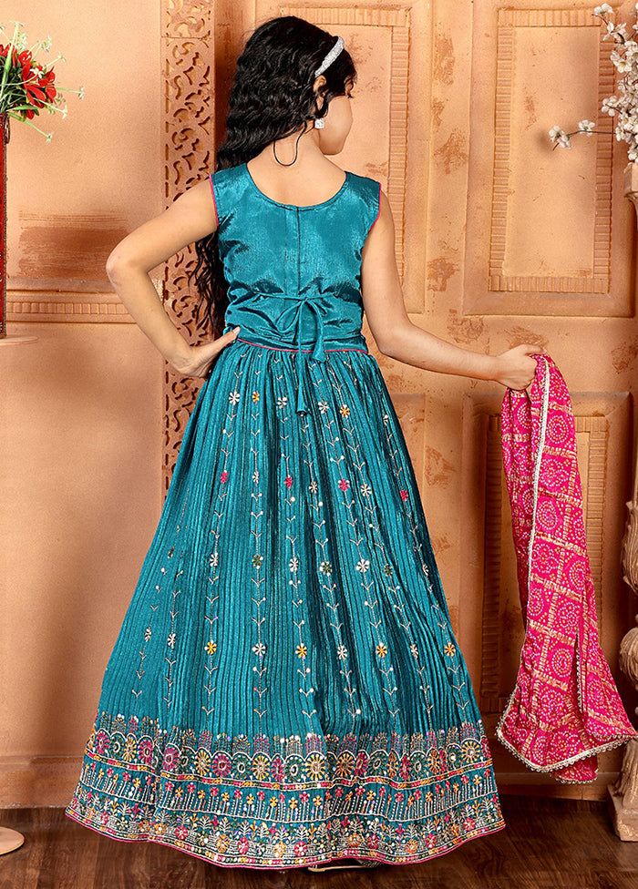 Blue Silk Sequance Embroidery Work Lehenga With Dupatta