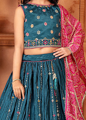 Teal Silk Sequance Embroidery Work Lehenga With Dupatta