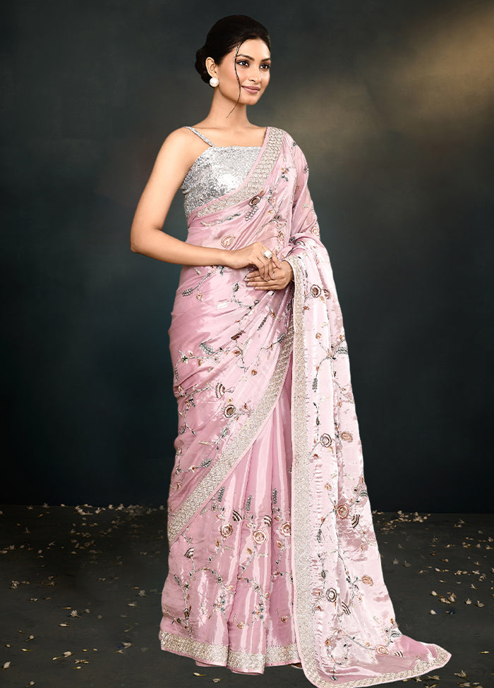 Purple Satin Silk Saree With Blouse Piece