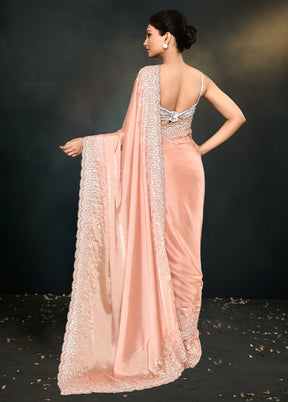 Peach Satin Silk Saree With Blouse Piece