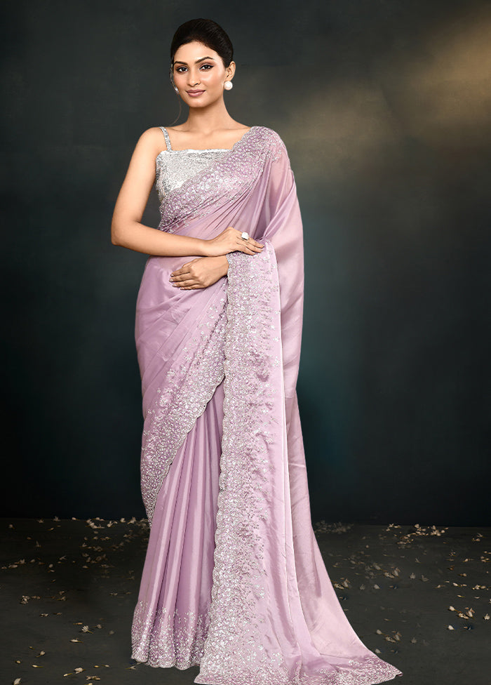 Purple Satin Silk Saree With Blouse Piece