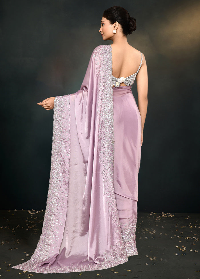 Purple Satin Silk Saree With Blouse Piece